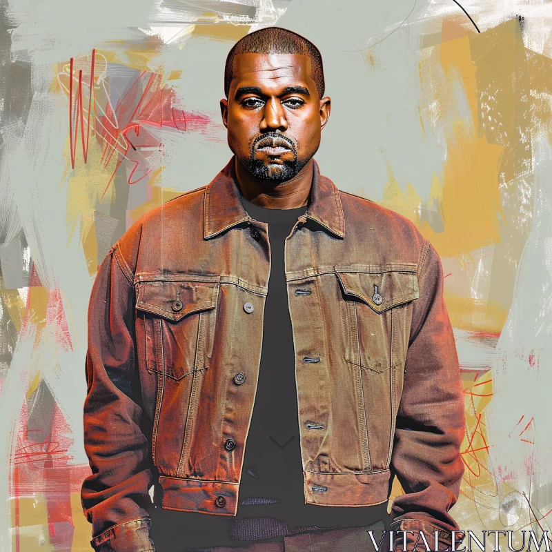 Abstract Art of Kanye West in a Brown Jacket AI Image