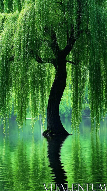 AI ART Majestic Willow Tree Over Calm Water