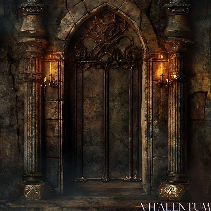 Ancient Doorway with Pillars and Candles AI Image