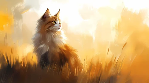 Sunrise Cat in a Golden Field