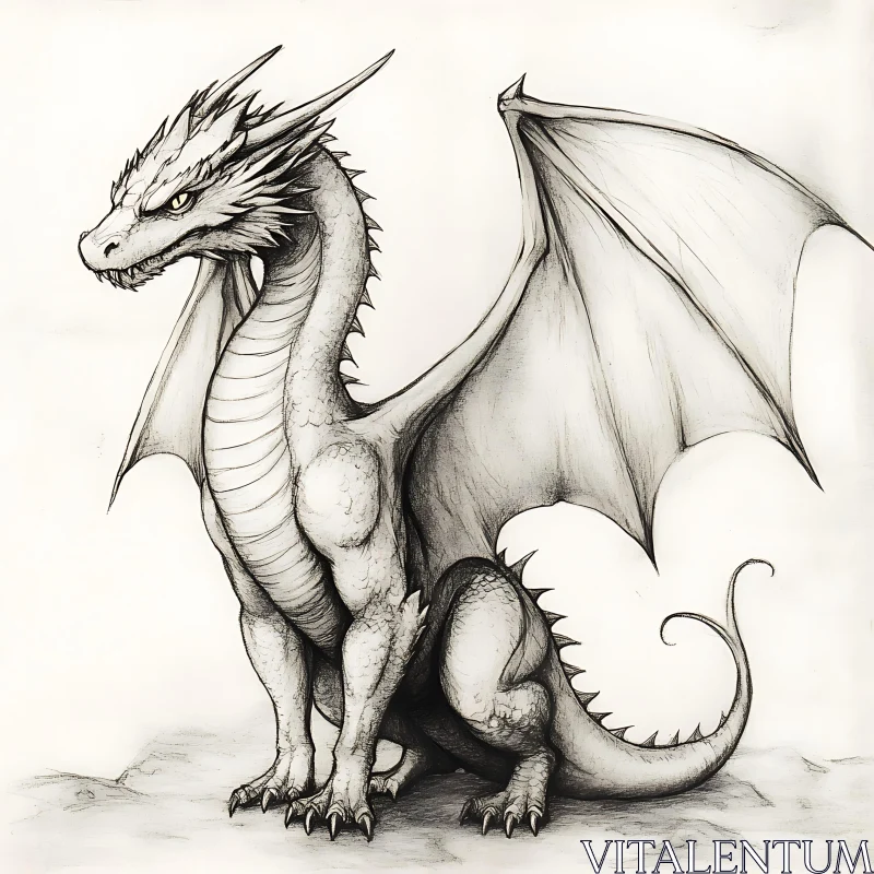 AI ART Monochrome Dragon Sketch Illustration