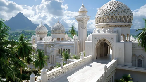 Ornate Mosque Amidst Tropical Landscape