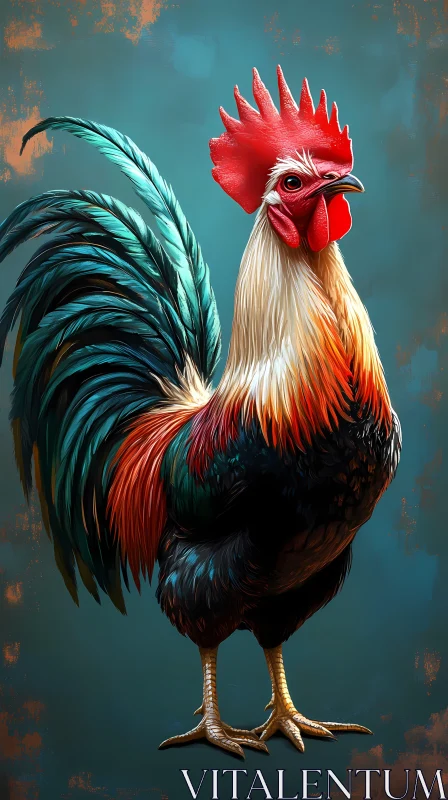 Regal Rooster Art with Colorful Feathers AI Image