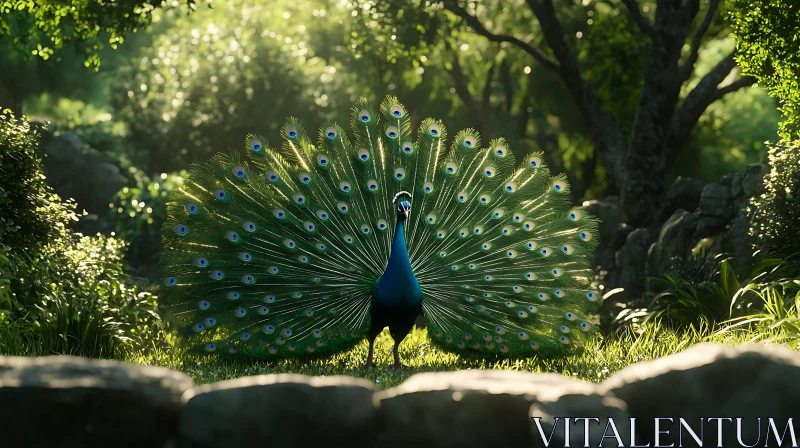 Peacock's Splendor: A Forest Scene AI Image