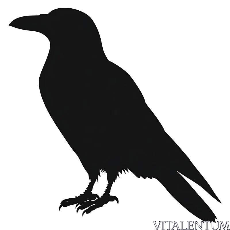 Black Raven Silhouette on White AI Image