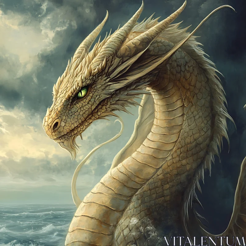 AI ART Serene Dragon by the Ocean