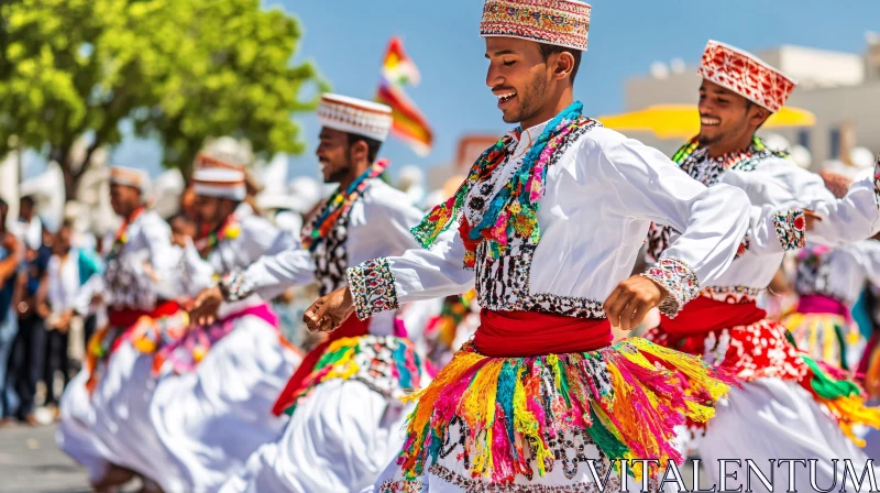 Men Dancing in Colorful Garb AI Image