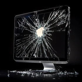 Broken Monitor with Shattered Glass