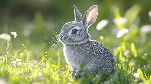 Gentle Bunny Among Spring Grass
