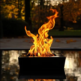 Modern Fire Pit with Lively Flames in Fall