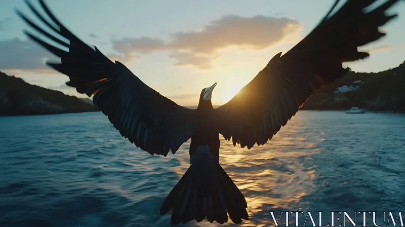 Seabird in Flight at Sunset AI Image