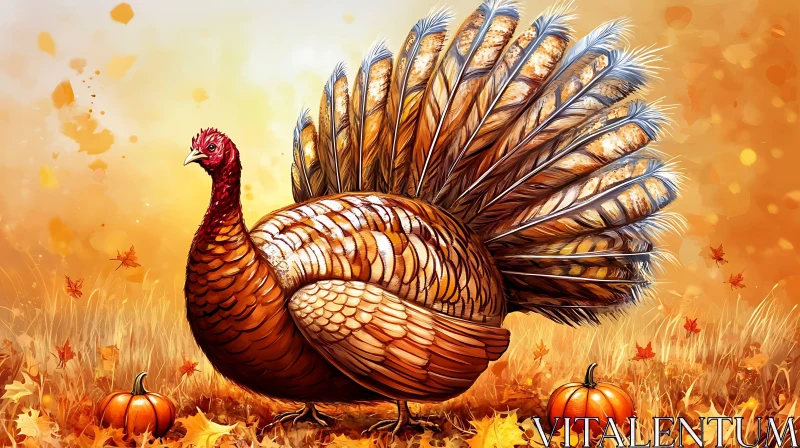 AI ART Autumnal Turkey with Pumpkins