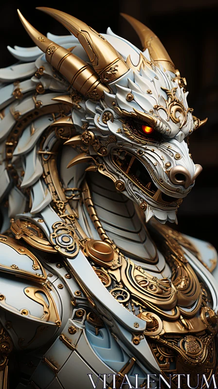 AI ART Golden Dragon in White Armor