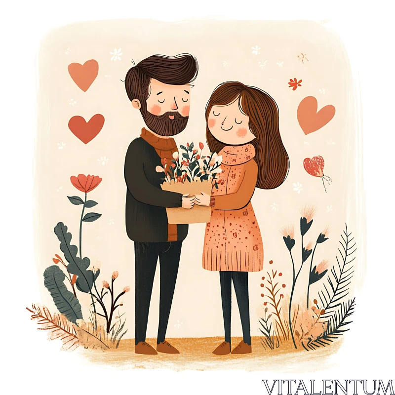 AI ART Romantic Couple with Floral Gift