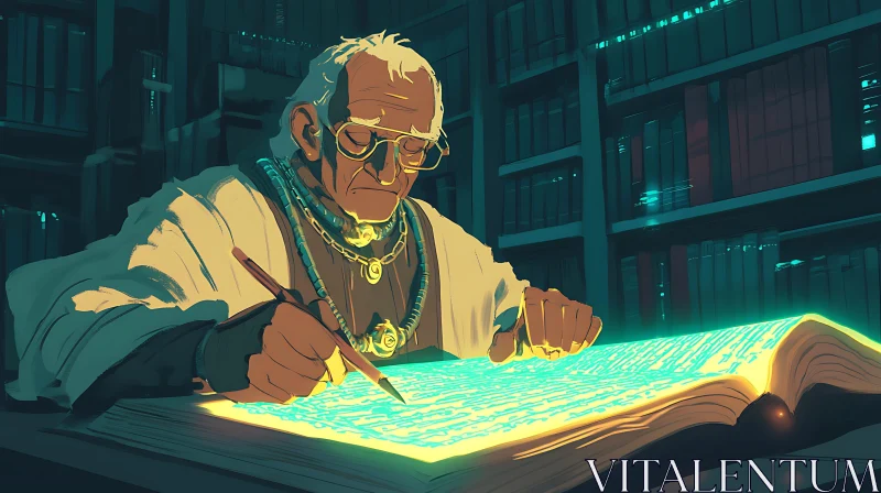 AI ART Ancient Scribe Illuminating Text