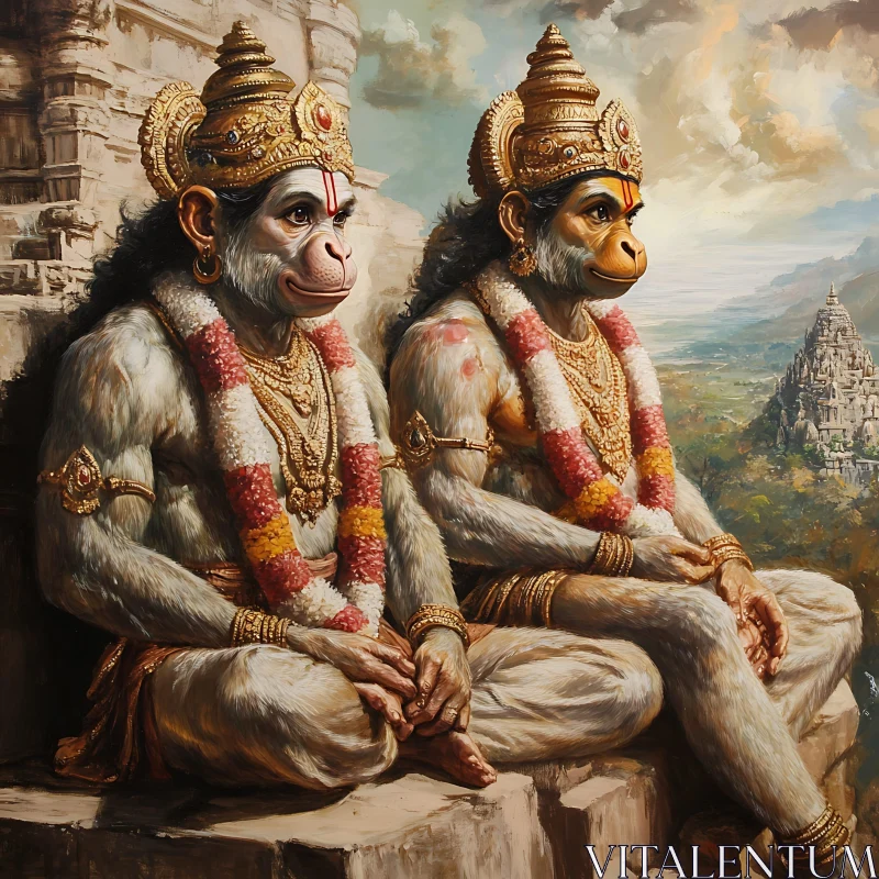 AI ART Hanuman Deities: Sacred Temple Scene