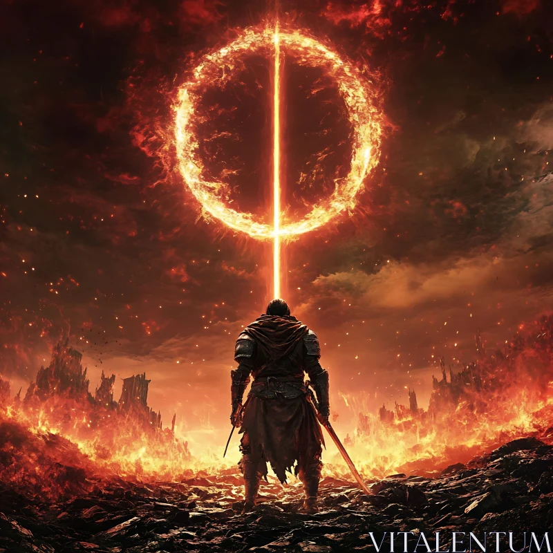 The Warrior and the Ring of Fire AI Image