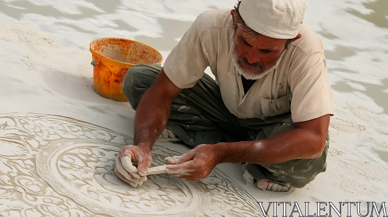 AI ART Man Carving Intricate Design in Sand