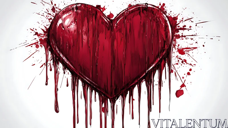 AI ART Crimson Heart with Dripping Paint