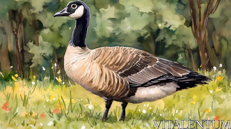 Goose in Lush Meadow AI Image