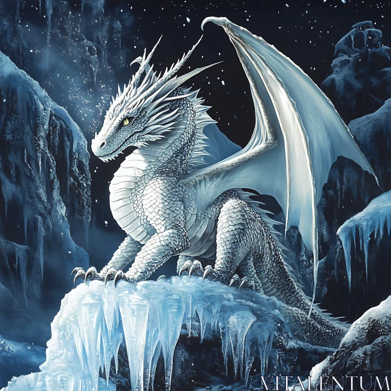 AI ART Frozen Dragon on an Ice Cliff