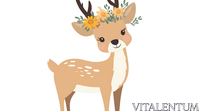 Adorable Cartoon Deer with Flower Crown AI Image