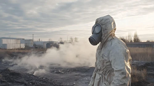 Figure in Hazmat Suit Surrounded by Smoke