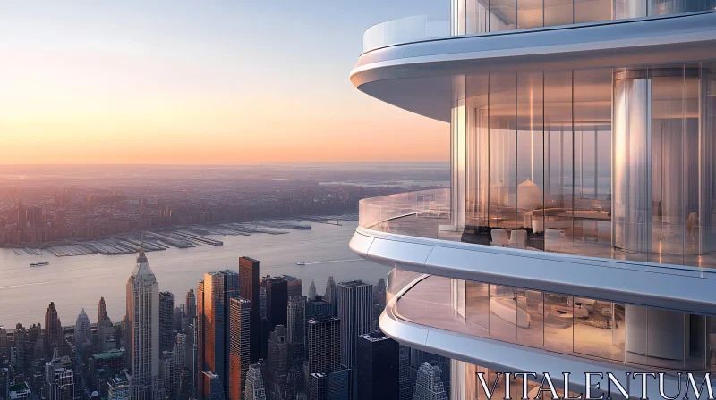 Luxurious High-Rise with Sunset View AI Image