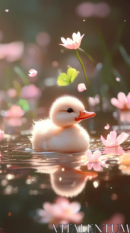 Duckling and Blossoms AI Image