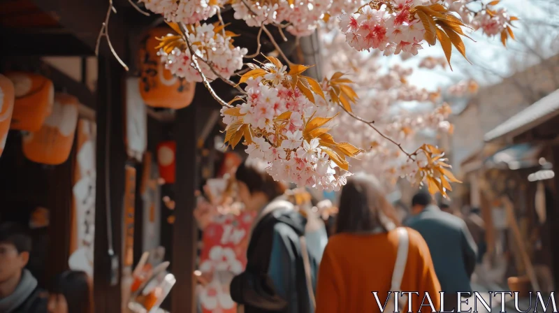 Enchanting Cherry Blossom Walk: A Critique of Consumer Culture AI Image