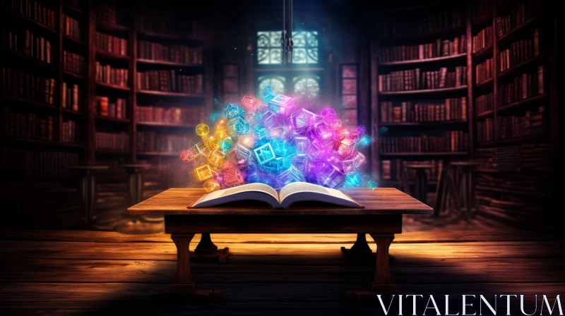 AI ART Enchanting Magic in a Library: A Vibrant Fantasy Scene