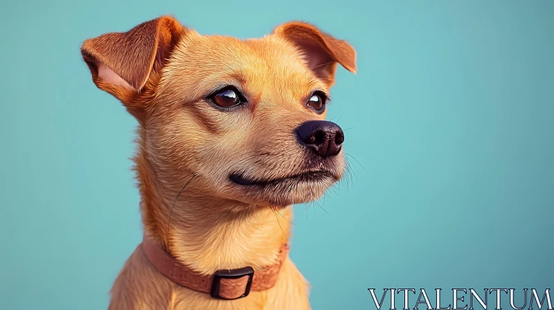 Dog Portrait with Golden Fur and Blue Backdrop AI Image