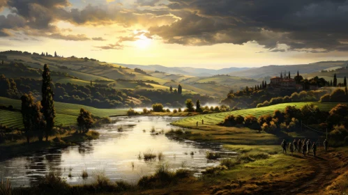 Majestic River in Mountain Landscape | Golden Light | Southern Countryside