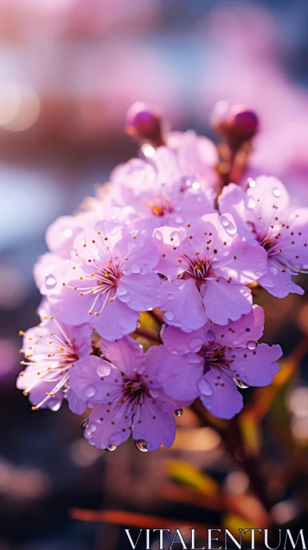 Spectacular Pink Flowers with Water Drops AI Image