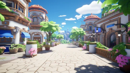 Stroll Through Mediterranean-Inspired Cartoon Streetscape
