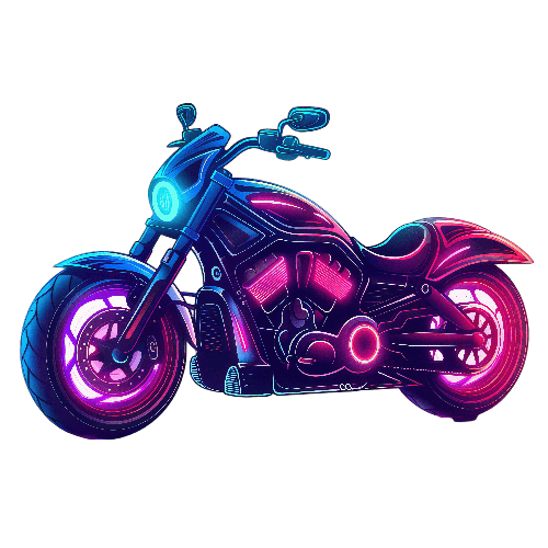 POD Design Stylish Black Motorcycle with Neon Lights and Transparent Background