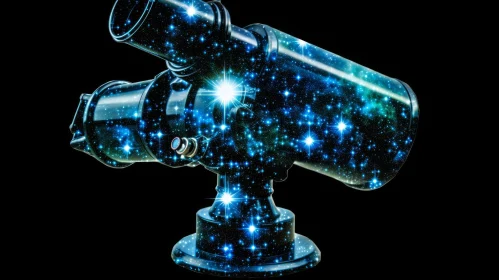 Telescope on Dark Background with Stars - Unique and Creative Art