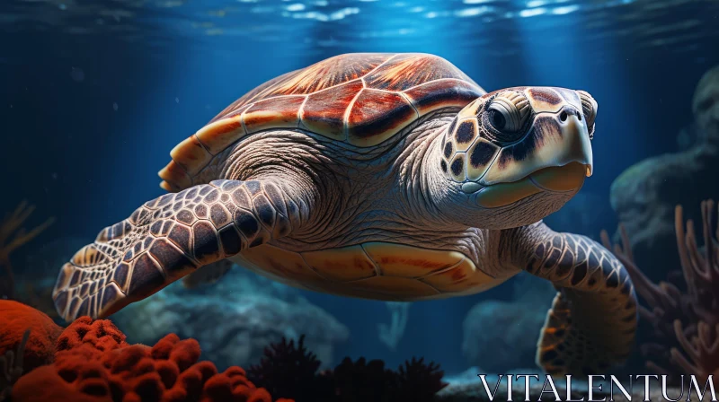 Underwater Journey: Photorealistic Turtle Swimming in Aquarium AI Image