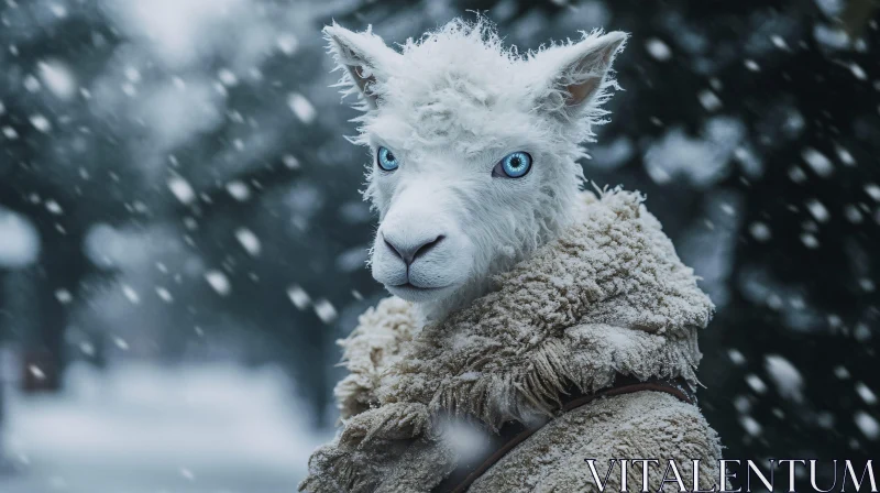 AI ART Winter Llama Portrait with Blue Eyes