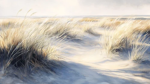 Coastal Landscape with Grass and Sand Dunes