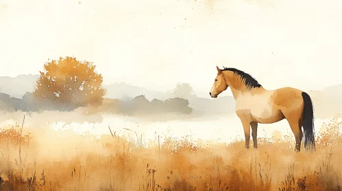 Serene Equine in Autumn Landscape