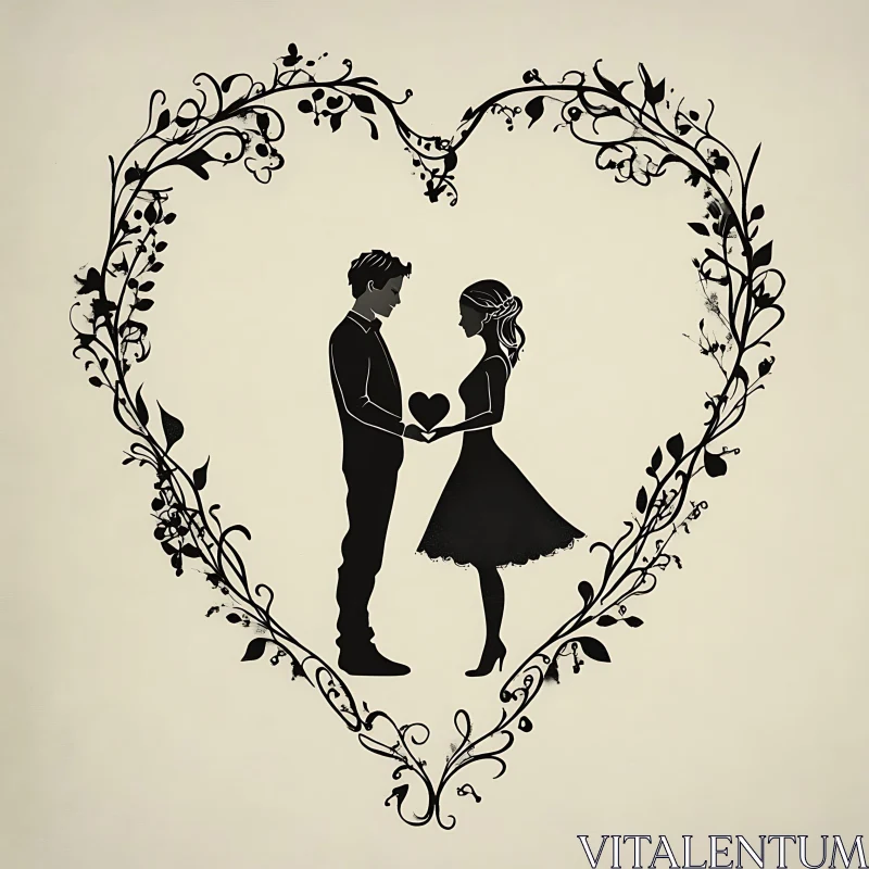 Silhouette Couple Holding Heart Art AI Image