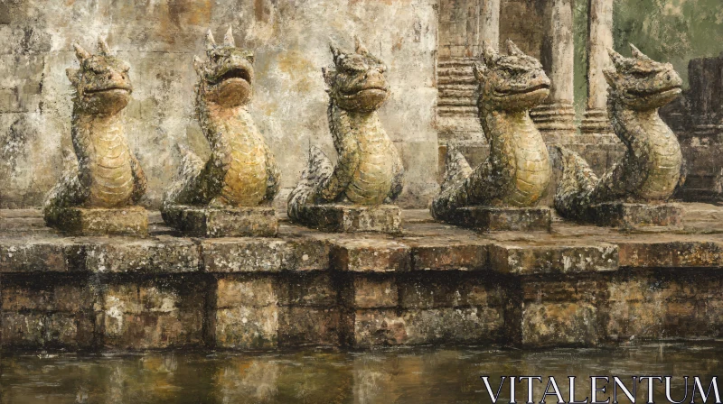 AI ART Weathered Stone Dragon Statues at Ancient Temple