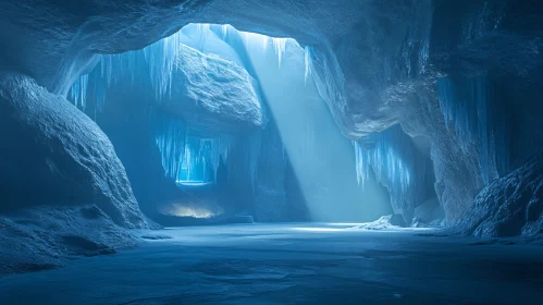 Serene Frozen Landscape Within an Ice Cave