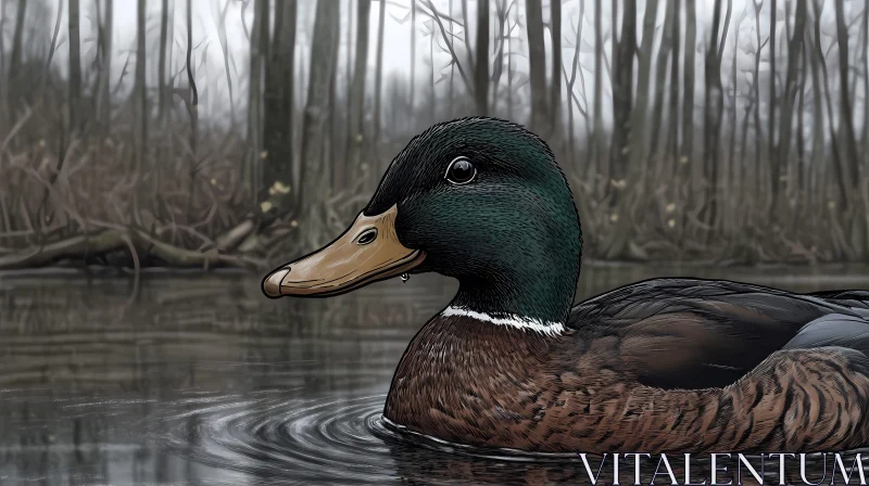 Duck in Tranquil Wetlands AI Image