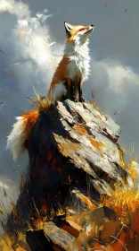 Wildlife Art Featuring Fox on a Rock