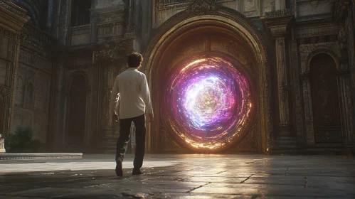 Man Facing a Magical Portal