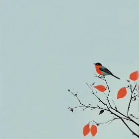 Minimalist Bird Art on Branch