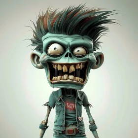 3D Rendered Cartoon Zombie with Green Skin and Blue Hair