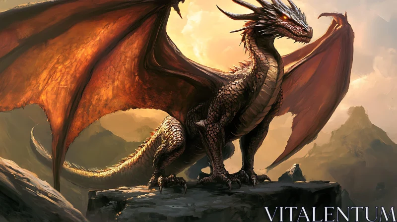 AI ART Dragon on the Peak: Fantasy Art Print